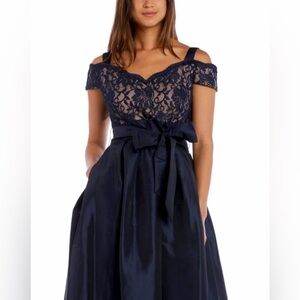 R&M Richards Women’s Formal Dress Size 18 Navy Full-Length Blouson EUC